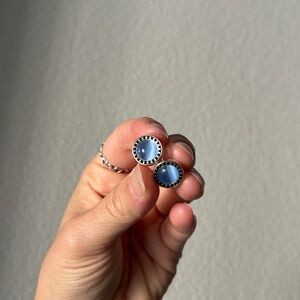 Blue and silver resin stud earrings